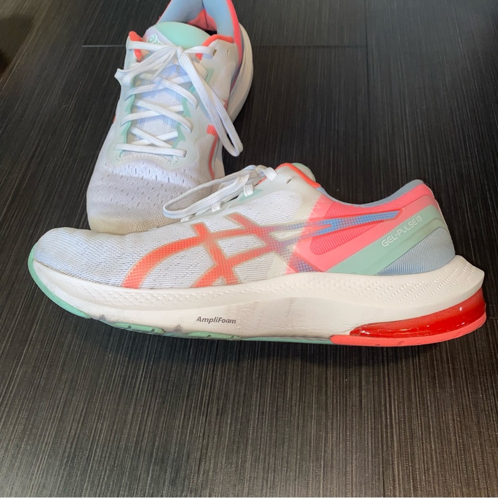 ASICS White and orange and teal Running Shoes